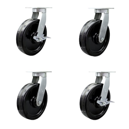 Service Caster 12'' Heavy Duty Phenolic Wheel Swivel Caster Set 2 Swivel Locks 2 Brakes, 4PK CRAN-SCC-KP92S1230-PHR-BSL-2-SLB-2